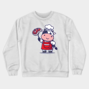 Cute Chef Cow Grill Meat Crewneck Sweatshirt